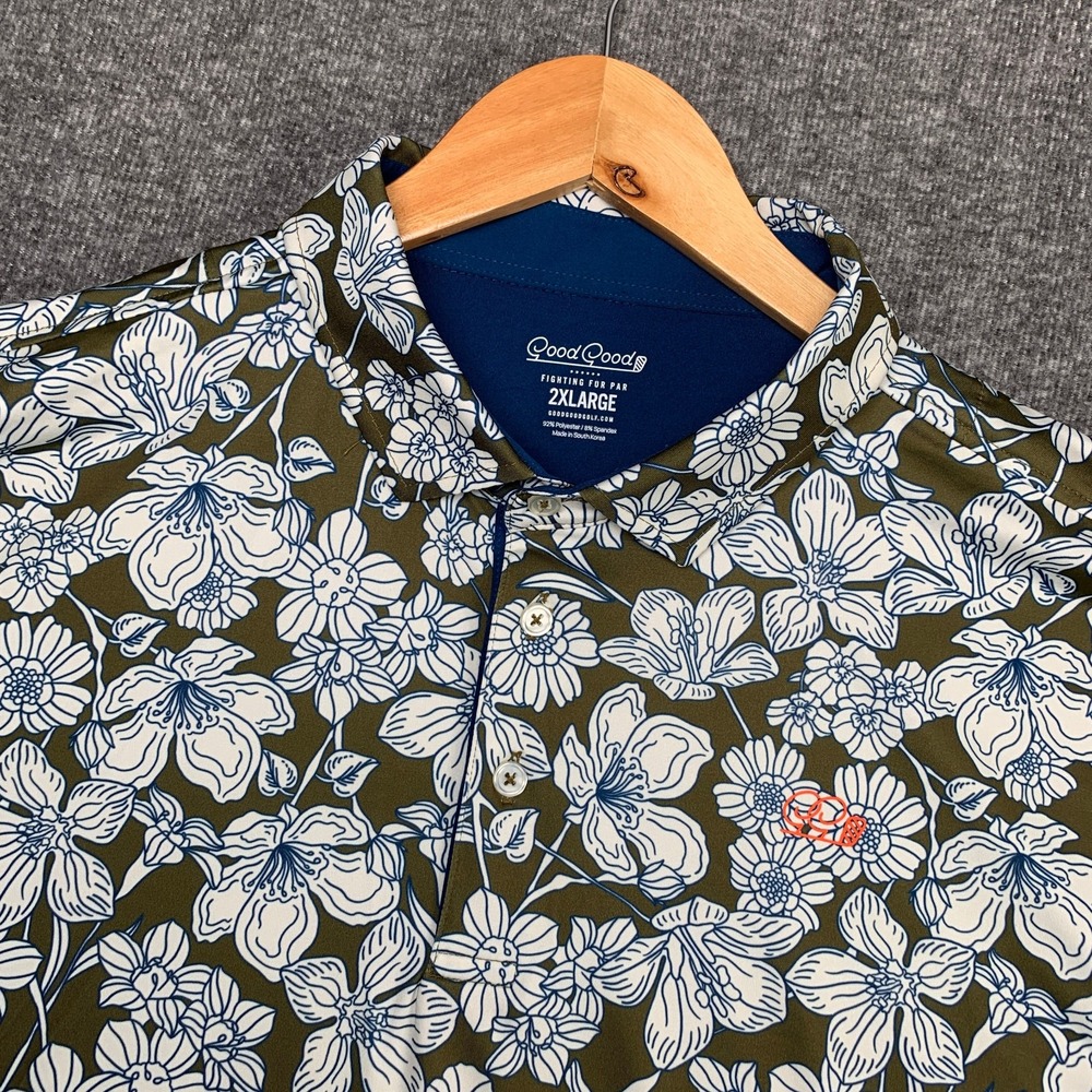 Good Good Golf Polo Men 2XL Floral Performance Stretch Preppy A3